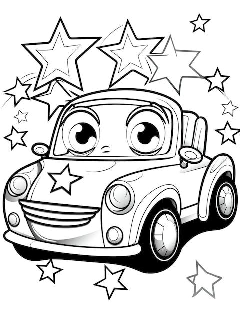 High Quality Cartoon Car Coloring Page for Kids to Paint