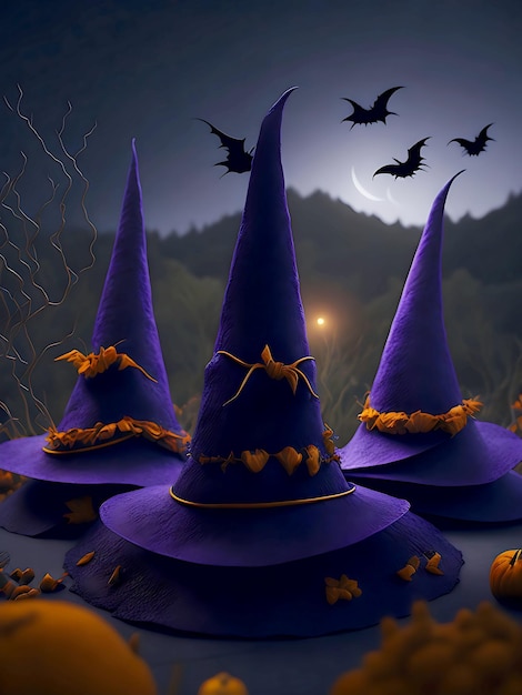 High quality colorful Halloween Witches hats AI generated wallpaper