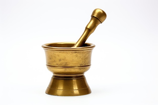 High quality image of brass pounder and pestle on white background