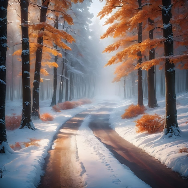 A high quality image of an enchanting autumn in winter snow scene