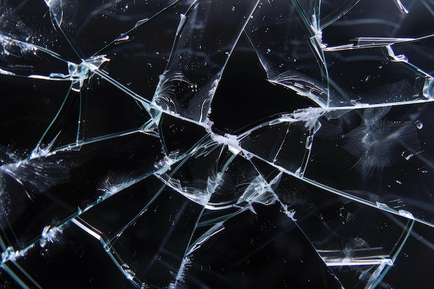 High quality image of shattered glass with a hole cracked on a black background