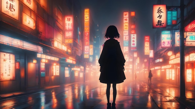 A high quality image of a young girl standing alone in the dark night