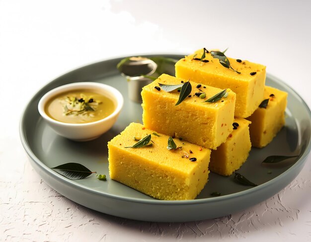 high quality Indian breakfast dhokla white background