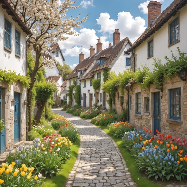 Photo high quality photo of a charming village in lush serenity