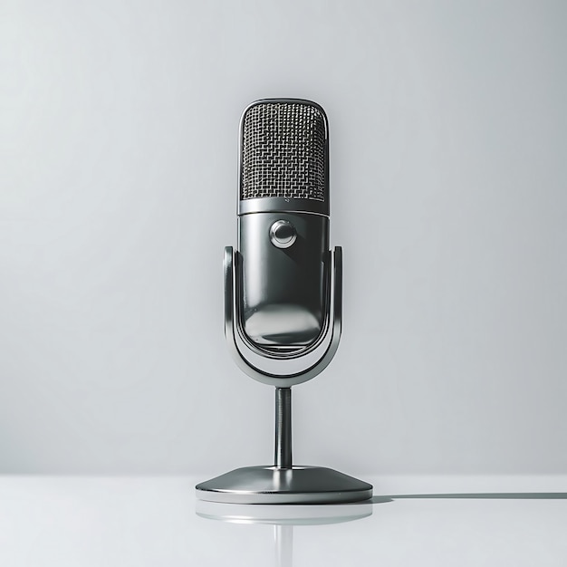 A high quality photo showcasing a sleek stand up microphone on a crisp white background