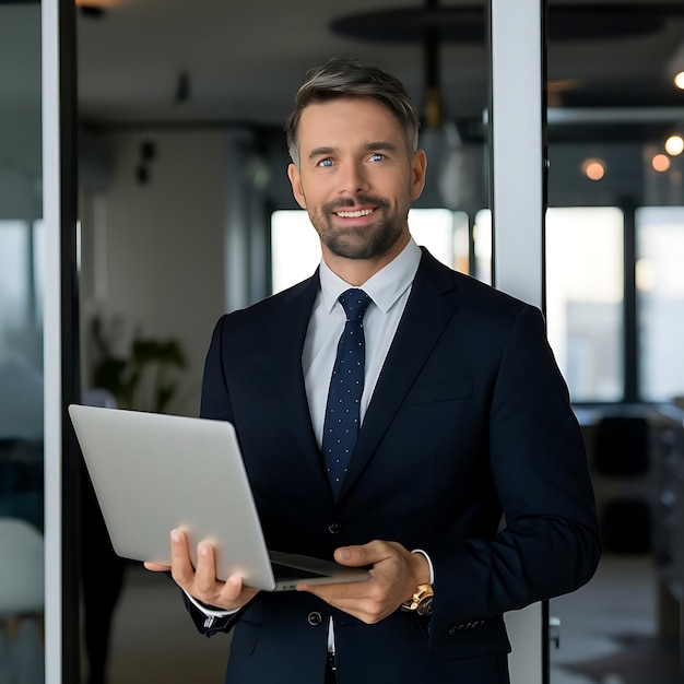 high quality photograph of a successful businessman with blue eyes and a well groomed beard