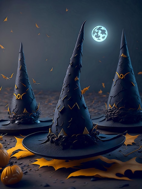 High quality purple witches' hat on the Halloween decor AI generated images