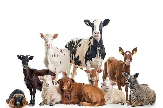 high quality set or collection of farm animals wild and domestic isolated on white background