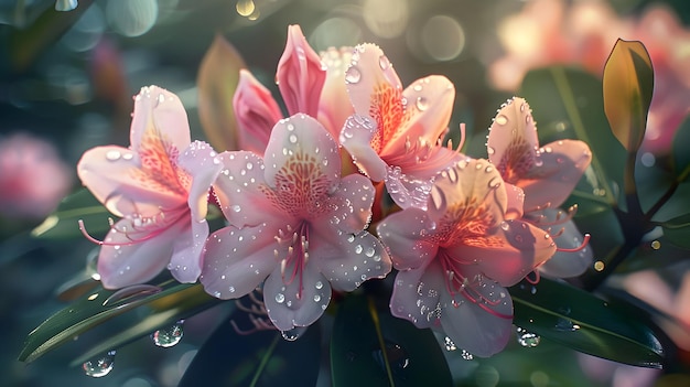 high quality transparent psd a pink flower with drops of water