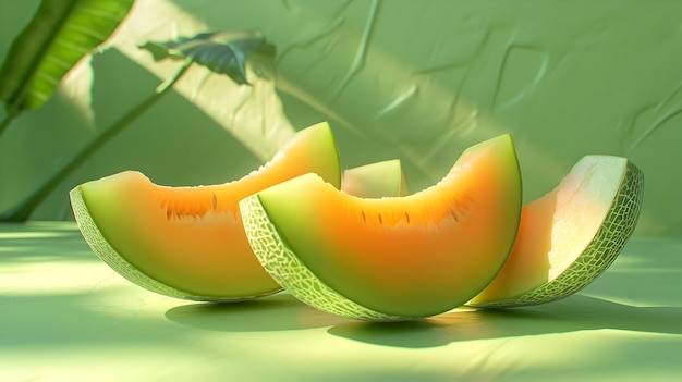 high quality transparent psd a sliced melon and a green leaf on a transparent background