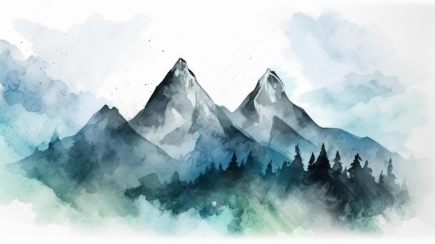 High Quality Watercolor Mountain Silhouette Painting