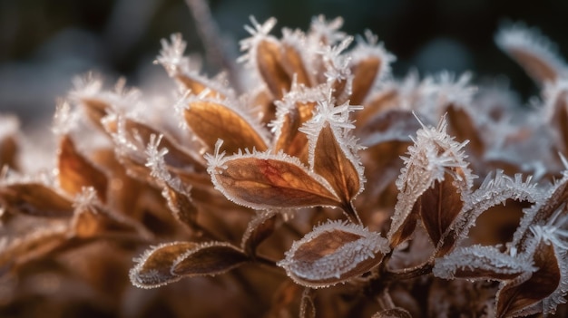 High Resolution Macro Shot Of Frost Crystals On A Rhododendron