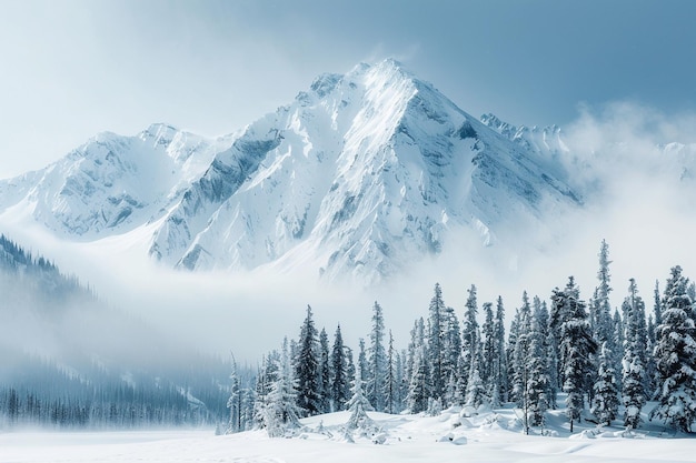 Photo high rocky mountains and hills covered in natural fog during winter time