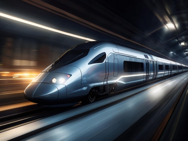 A high speed bullet train 3d running image illustration at night