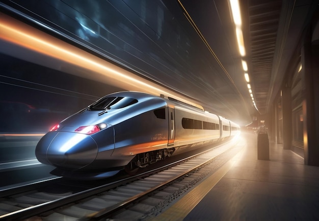 A high speed bullet train 3d running image illustration at night