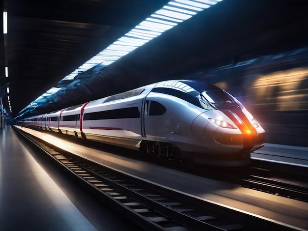 A high speed bullet train 3d running image illustration at night