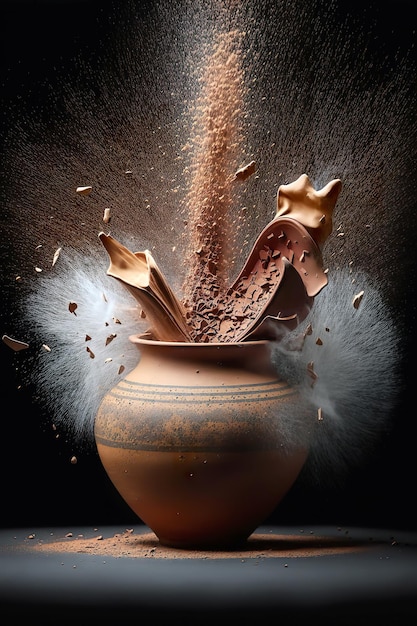 High speed photography dropping the terracotta pottery