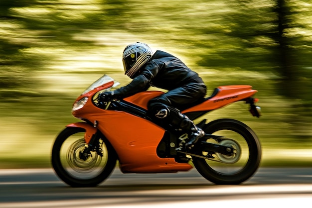 Photo high speed powerful motorcycle riding blurred motion background images