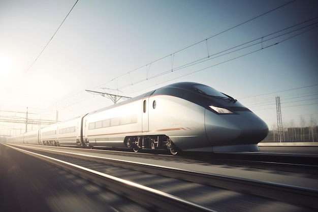 High speed train on the railway track with motion blur background