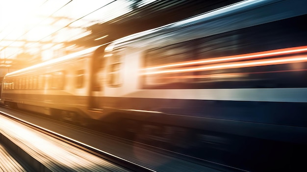 High speed train silhouette in motion defocused bokeh flare travel moving between cities concept