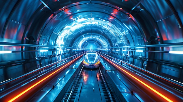 Photo high speed train in tunnel concept of hyperloop