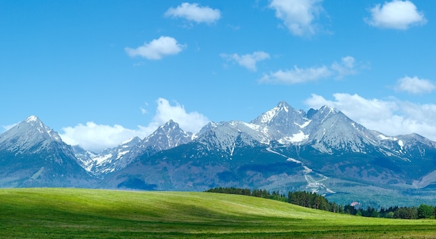 High Tatras spring panorama with snow on mountainside (Slovakia)