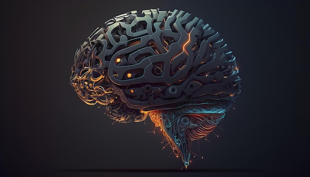 High tech futuristic AI brain on a dark background featuring advanced technology Generative AI