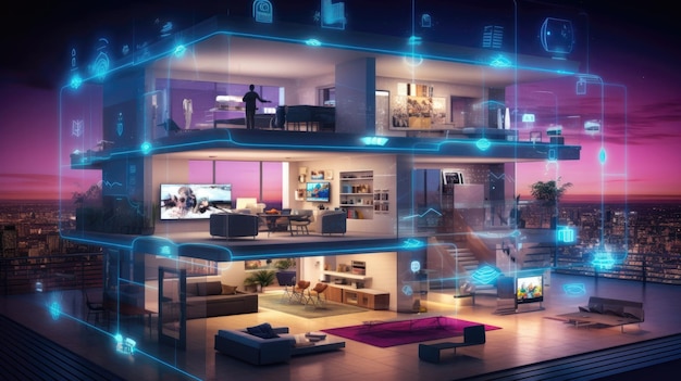 High tech smart home glowing with activity