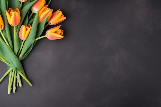 High view bouquet of tulip flowers close