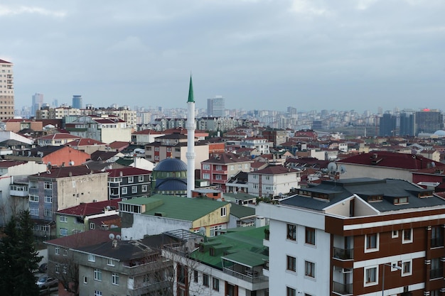 High view of mosque and residences in Istanbul city