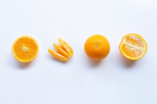 High vitamin C. Fresh orange citrus fruit isolated on white