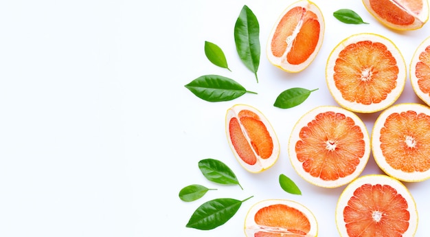 High vitamin C. Juicy grapefruit on white background.