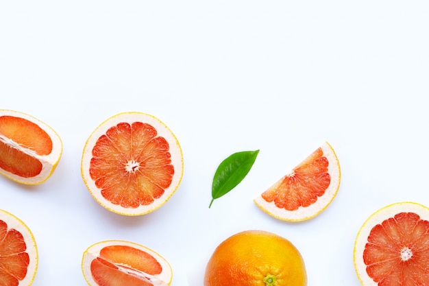 High vitamin C. Juicy grapefruit on white.