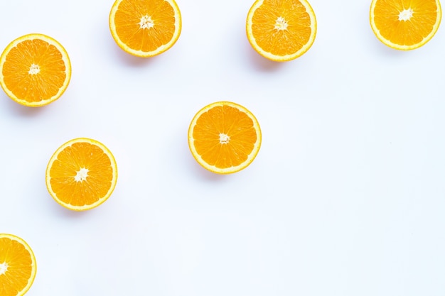 High vitamin C, Juicy and sweet. Fresh orange fruit on white background.