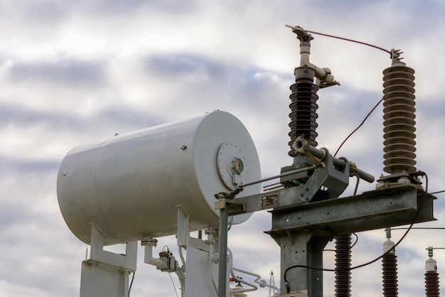 High Voltage CablesPower station overcast cloudy daypower wires autumn dayElectric transformers