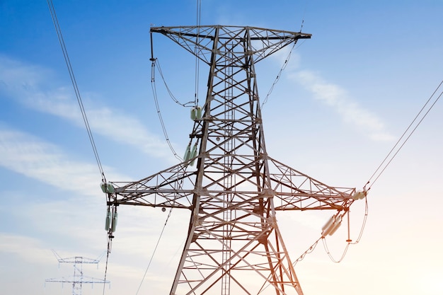 High voltage post.High-voltage tower sky background.