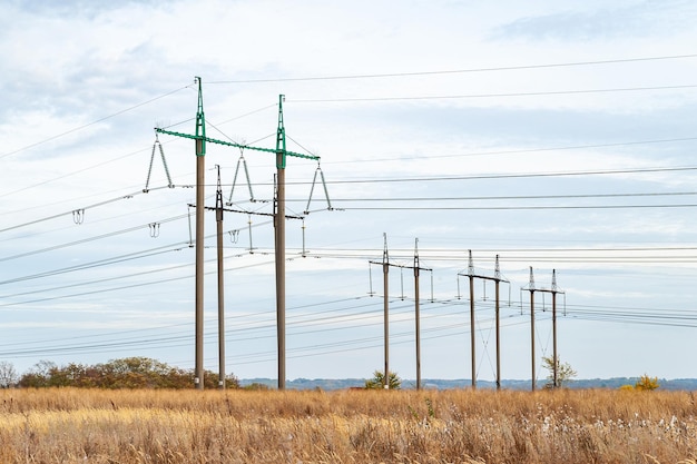 High voltage power line High voltage line pylons in cloudy weather Energy and natural resources