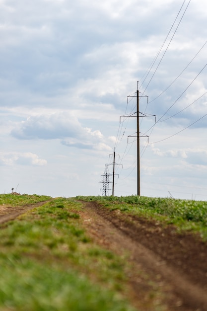 High voltage power lines in the field