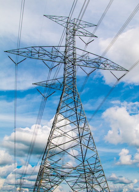 High-voltage power lines in rice fields