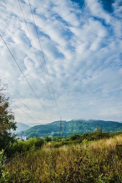 High voltage power transmission line on the mountain range