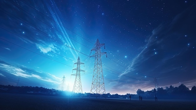 High voltage tower in the sky silhouette concept