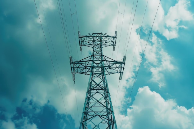 High voltage tower with blue sky background Suitable for energy or technology concepts