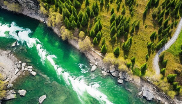 A highaltitude shot of a greencolored river for St Patricks Day