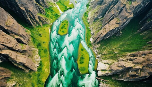 A highaltitude shot of a greencolored river for St Patricks Day