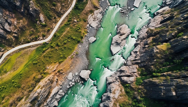 A highaltitude shot of a greencolored river for St Patricks Day