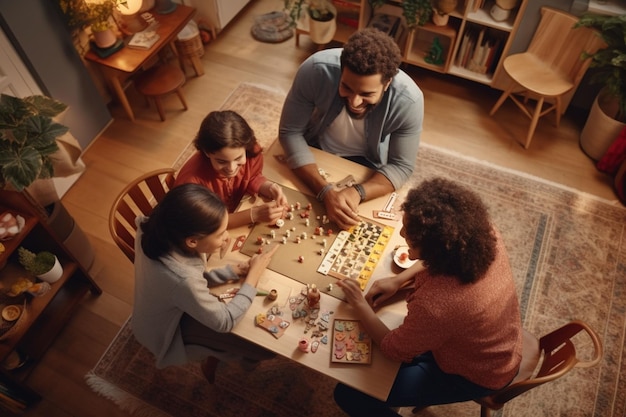 Highangle shot of an interracial family playing Generative ai