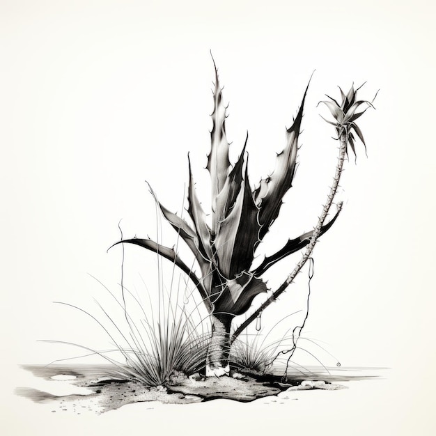 Highdefinition Black And White Ink Illustration Of Aloe Vera A Visual Treat