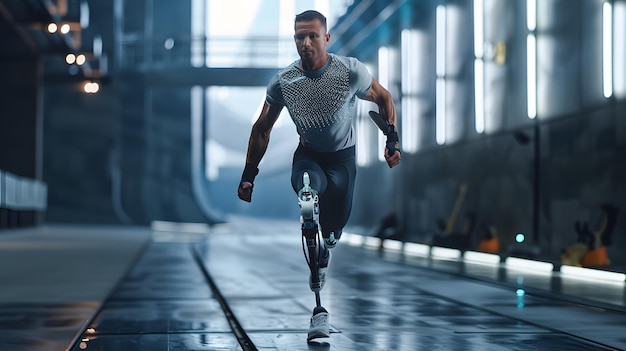 Photo highdefinition capture of an athlete with prosthetic limb in action determination visible style by idea24club