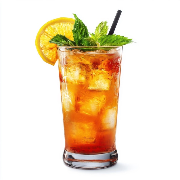 Highdefinition commercial photo of Mai Tai cocktail on white background isolated with clear contours