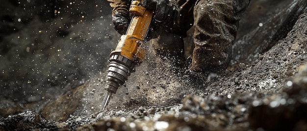 Photo highdefinition image of miner using pneumatic drill